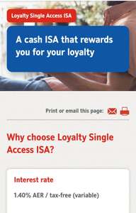 Loyalty Single Access ISA 1.4% from Nationwide Building Society