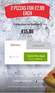 2 Pizzas for £7.99 each ( collection & delivery) - £15.98 @ Pizza Hut (location specific)