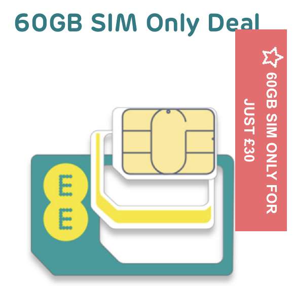 EE 12m sim 60GB Unlimiteds (£70 TCB =£290/£24.17pm) £30pm x 12 Months (£360) @ EE