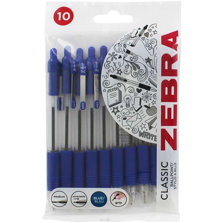 Zebra Z Grip 1.0 mm Ballpoint Pen - Blue (Pack of 10) £1.50 free delivery for Prime Members @ Amazon / £2.49 non Prime