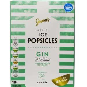 Gianni's Alcoholic Gin ice popsicles in 3 flavours £2.99 for 4 x 80ml - gin and tonic, pink gin & passion fruit gin flavours @ Aldi