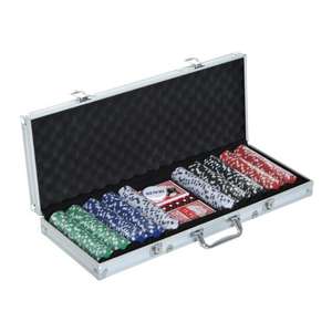 HOMCOM 500 Piece Dice-Striped Poker Chip Set Aluminum Case W/ Dealer Button £22.07 @ aosom