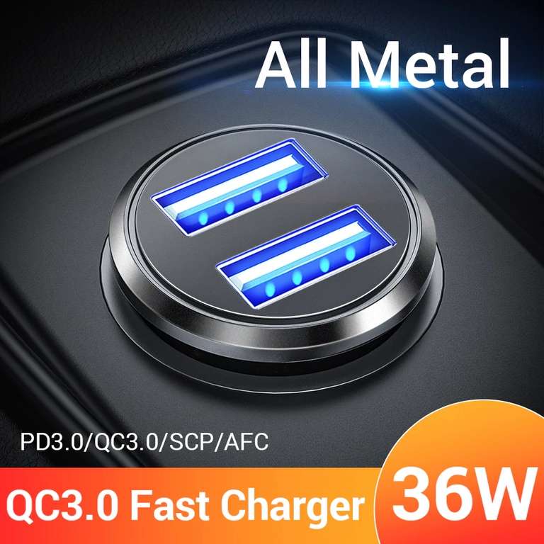 FIVI 36W Metal Dual USB Quick Charge QC 3.0 Car Charger - £1.60 @ Aliexpress / FIVI 3C Specialty Store