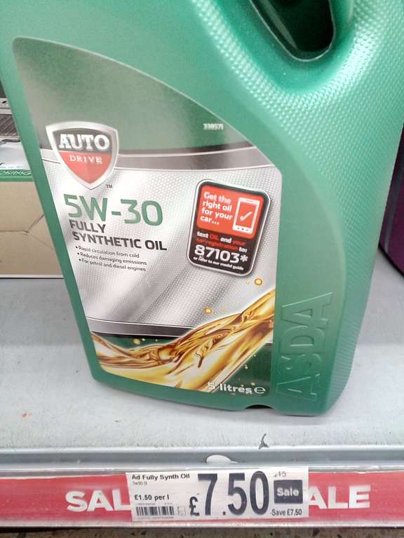 Auto Drive 5W-30 Fully Synthetic Oil £7.50 instore @ Asda (Shaw)