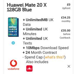 Huawei Mate 20X. Unlimited calls & data (10Mbps)  - £35pm w/ no upfront fee + Huawei pen & case on Voda. TCO £840 (+ £18 CB) @ smartphone