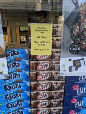 Local Londis (Weymouth) A&W Root Beer 12x355ml cans (£1.16 p/can) £13.99