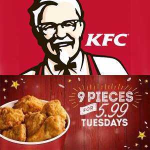 Chicken Tuesday  - 9 pieces of Original Recipe Chicken on the bone for £5.99 @ KFC