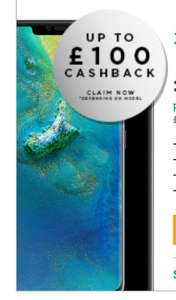 Huawei Mate 20 Pro, 20GB data/unlmtd calls, £33 month, Effective monthly cost £22.83 (£244 cashback) 24M contract at smartphonecompany