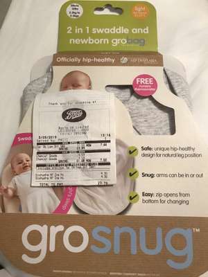 Grosnug 2 in 1 swaddle and newborn grobag light Grey Marl £7.66 at Boots Fosse Park Leicester