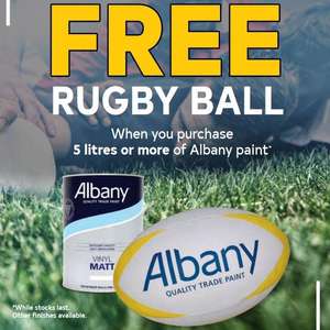 Free rugby ball when you purchase 5L or more of Albany paint at Brewers