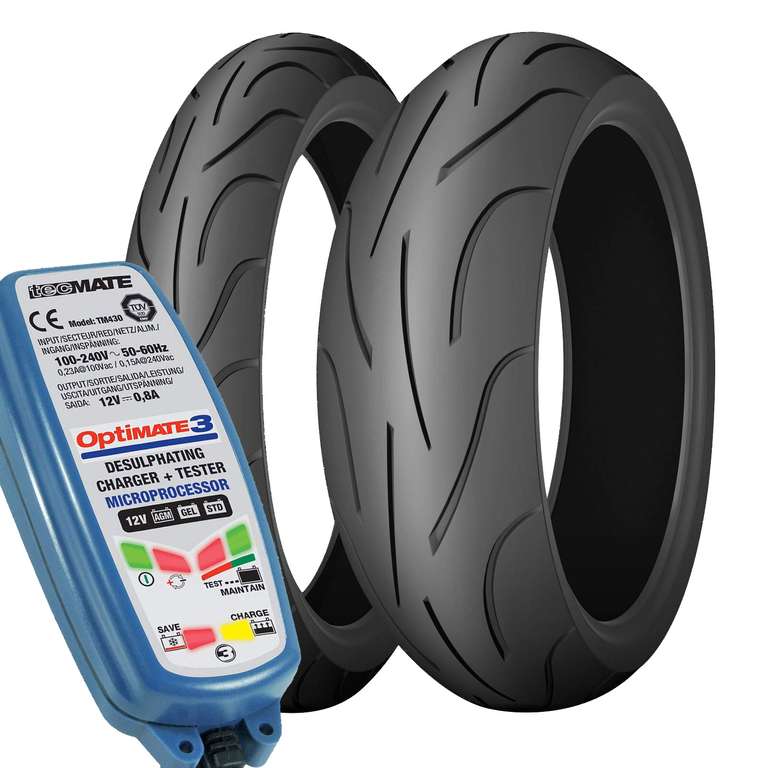 Michelin Pilot Power ZR17 Motorcycle Tyres Pair with FREE Optimate 3 worth £49.99! 190 & 120 - £129.58 (With Code) @ M&P Direct