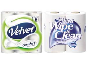 Velvet Comfort 5 x 9 Pack (45 rolls) for £11.38 or Velvet Wipe & Clean Kitchen Towels 10 x 2 Pack (20) for £11.98 @ Costco