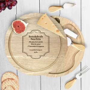 Custom Engraved Wooden Cheese Board + 1 cheese fork & 3 cheese knives £11.95 del. For New Accounts with code @ Personalised Gift Shop