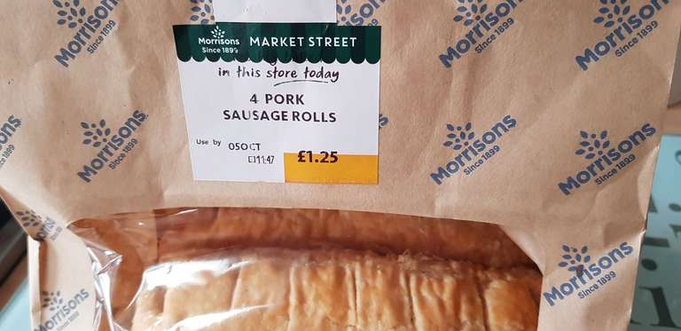 Morrisons pork sausage rolls 4 pack £1.25 instore (Widnes store)