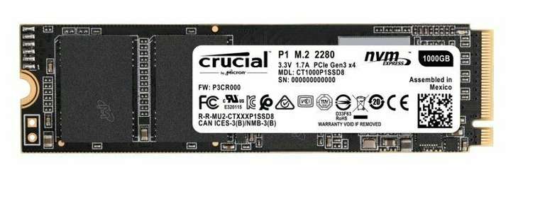 Crucial P1 1TB 3D NAND NVMe PCIe M.2 SSD (2,000 MB/s R, 1750MB/s W) for £89.46 With Code Delivered @ Ebuyer/Ebay
