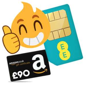 £90 Amazon voucher on EE £24/month Sim Only. Unlimited minutes & texts, 50GB data (12 month £288/£198 effective with reward) via PepperBonus