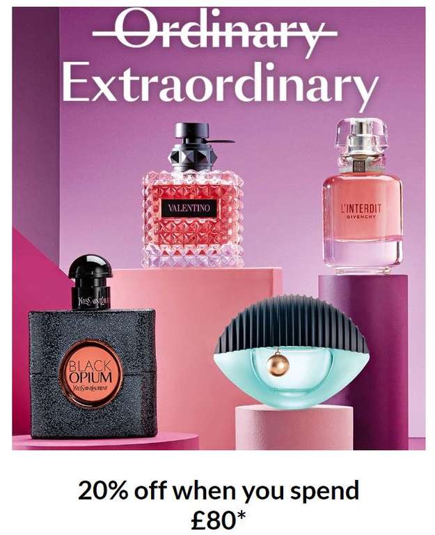 20% off £80 spend on Debenhams selected beauty some already discounted items
