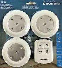 Grundig 3 x LED push lights with remote control £3.99 Home Bargains Tees