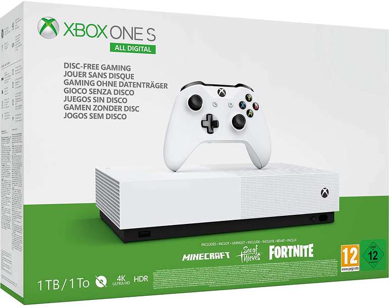 Xbox One S All-Digital Edition (Xbox One) + Minecraft + Sea of Thieves + 2000 Fortnite V Bucks + Skins £109 instore @ Tesco (Limited Stock)
