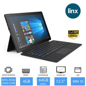 Linx 12X64 12.5" Full HD 2 in 1 Laptop Tablet with Keyboard 4GB RAM, 64GB, Win10 - £135.96 @ eBay / Laptops Direct Outlet