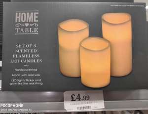 Home Table Set of 3 scented flameless led candles £4.99 @ Home bargains Liverpool