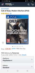 Call of Duty Modern Warfare PS4 £39.99 @ Amazon