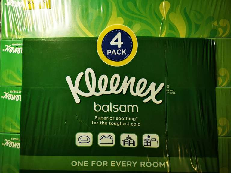 Kleenex Balsam 4pk boxes, 256 sheets (64 sheets p/box) for £2.24 @Tesco