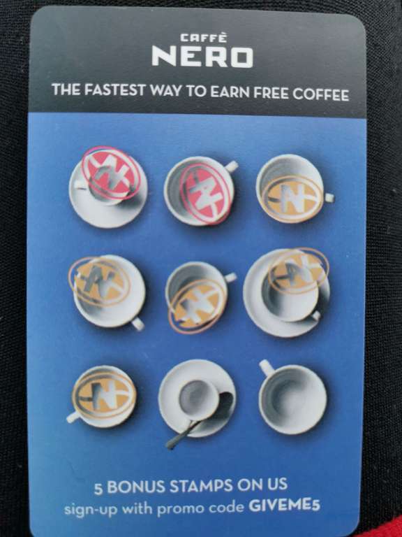 Caffè Nero 5 bonus stamps with promo code, new app/customer
