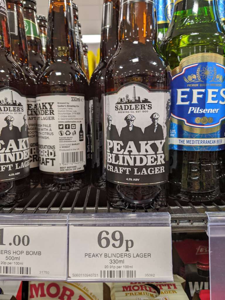 Peaky Blinders Craft lager 330ml 69p at Home Bargains (Gosport) should be national
