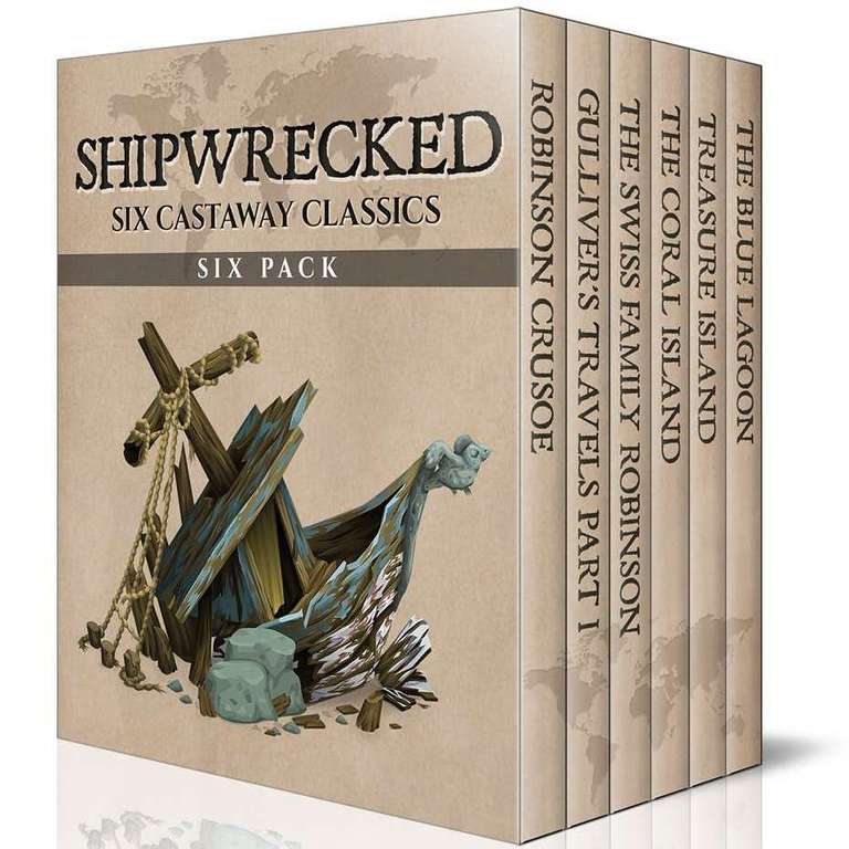 Shipwrecked 6 Pack – Robinson Crusoe, Gulliver’s Travels, Swiss Family Robinson,Treasure Island (Illustrated) Kindle Edition - Free @ Amazon