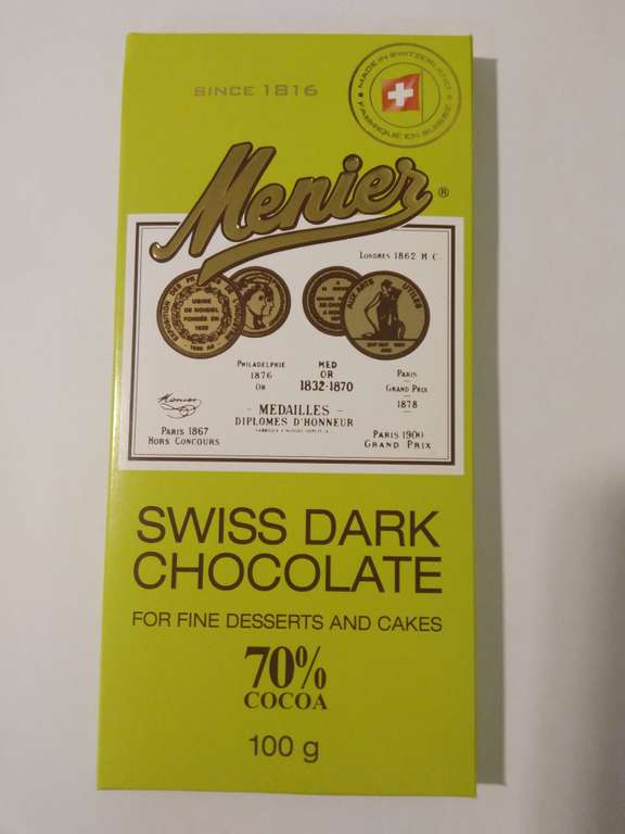 Menier 70% Swiss Dark Cooking/Baking Chocolate 59p at Home Bargains Kendal, Cumbria