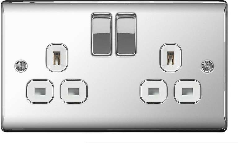 BG Electrical Double Switched Power Socket with White Inserts, Polished Chrome, 13 Amp £4.99 (Prime) £9.48 (Non-Prime)@ Amazon