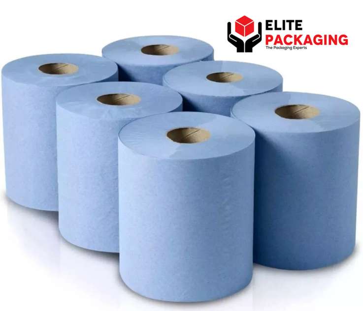 6 Pack Office Workshop Blue Hand Towels Rolls 2 Ply Centre feed Rolls Wipes - £9.29 delivered @ elite-packaging eBay