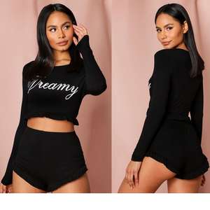 Dreamy Slogan Frill Hem PJ Shorts Set in Black, Pink or Grey £8.00 with code + £1 Next Day Delivery