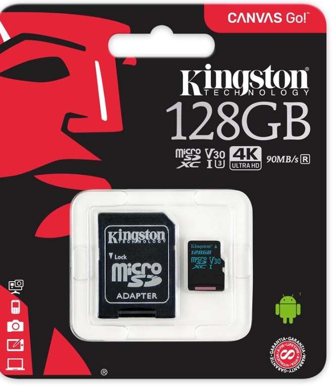 Kingston 128GB MicroSD Card UHS-1 Speed Class 3 (U3)+ Adaptor, 90/45/MB/s R/W (Life time Warranty) - £15.89 With Code @ cclcomputers / eBay