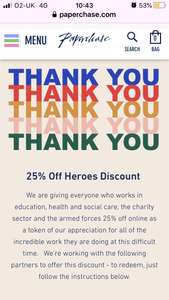 25 % off for Workers in the Education sector, NHS, Charities and Armed forces @ Paperchase
