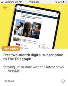 Free two-month digital subscription to The Telegraph with Vodafone VeryMe Rewards