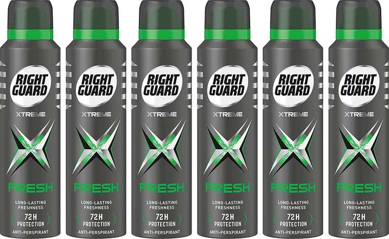 Right Guard Mens Deodorant Xtreme / Fresh / Cool / Invisible / Stress Proof Spray (6 x 150ml) £6 prime / £10.49 np / £5.70 s&s at Amazon