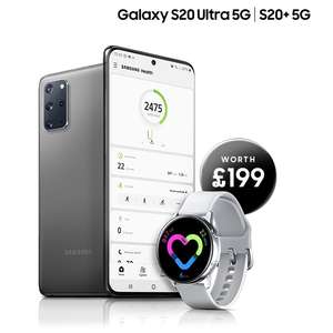 Claim a Galaxy Watch Active when you buy a Galaxy S20+ or S20 Ultra - from £999 at participating retailers