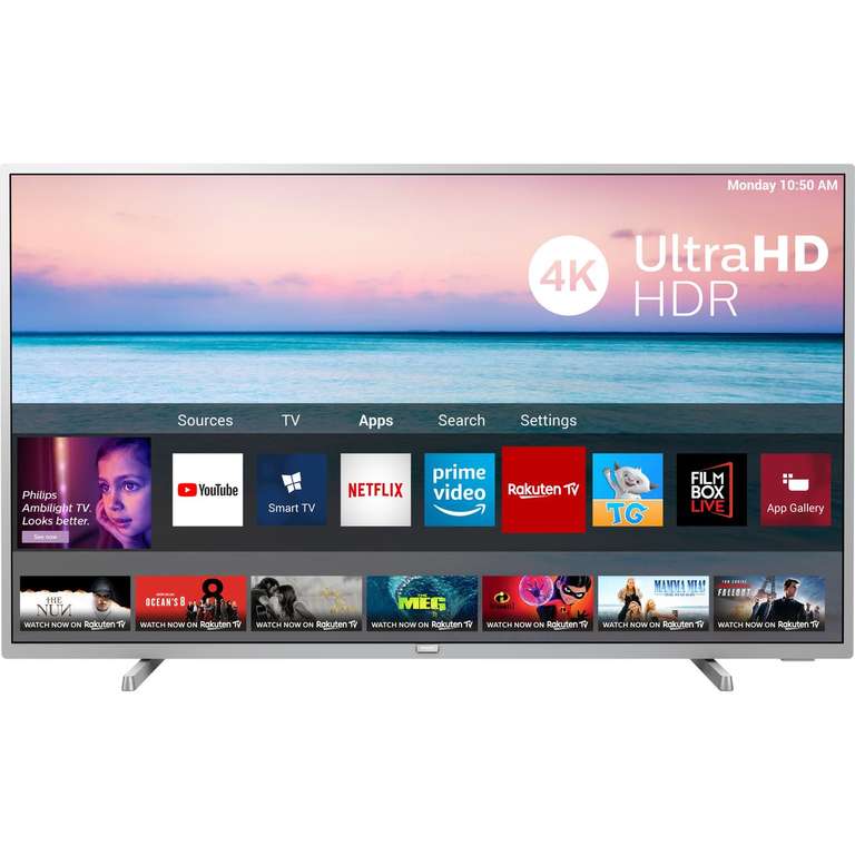 Philips 50PUS6554 50" Smart 4K Ultra HD TV with HDR10+, Dolby Vision, Dolby Atmos and Freeview Play at ao.com for £329