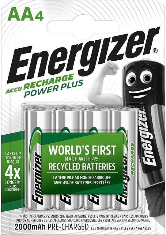 Energizer Power Plus 2000 mAh NiMH AA rechargeable batteries 4-pack £5.61 @ Amazon UK