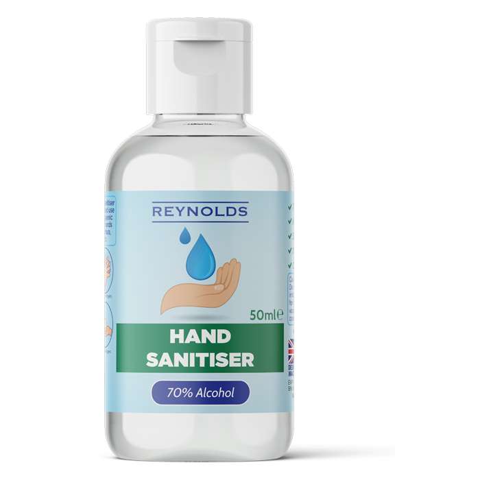 Reynolds hand sanitiser 50ml - 70% alcohol at 59p at FarmFoods Bedminster, Bristol