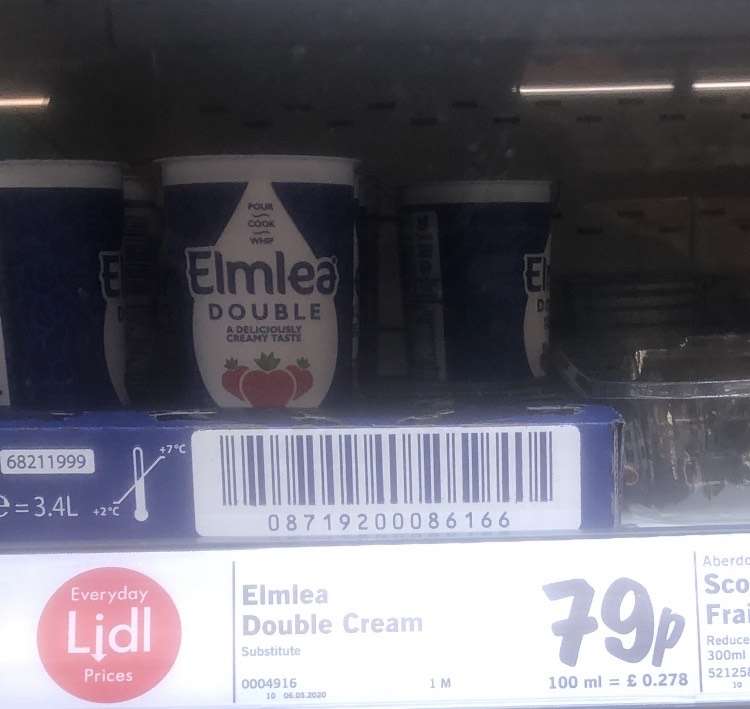 Elmie double cream in 79p Lidl (Glasgow)