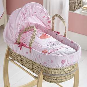 Clair De Lune Palm Moses Basket And Rocking Stand - Tippy Toes Pink or Forty Winks Blue £45.90 Delivered From Online4baby