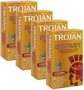 Trojan Ecstasy Ultra Ribbed and Lubricated Condoms with Premium Quality Latex - Pack of 40 at Amazon for £14.40 Prime (+£3.49 non Prime)