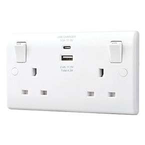 LAP 422UAC switched 2-gang USB charging socket, USB type A & C, 4.2A, £9.99 + free Click and Collect @ Screwfix