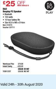 Bang & Olufsen Beoplay P2 Bluetooth Speaker - £59.98 @ Costco (in-store) 24th to 30th August