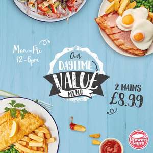The Return of Two Main Meals for just £8.99 @ Brewers Fayre (12-6pm Monday - Friday)