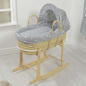 4baby Deluxe Palm Moses Basket & Rocking Stand - Grey / White Stars £40.70 delivered @ online4baby.com