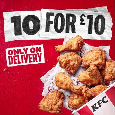 10 Piece Bargain Bucket £10 + delivery via Uber Eats / Just Eat / Deliveroo (depending on your area) @ KFC